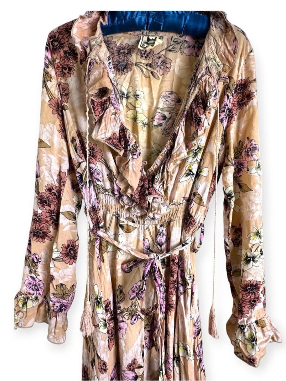 Jaase Chantal Boho Floral Ruffle Romantic Maxi Dress Peach Pink Handcrafted M - Picture 7 of 13